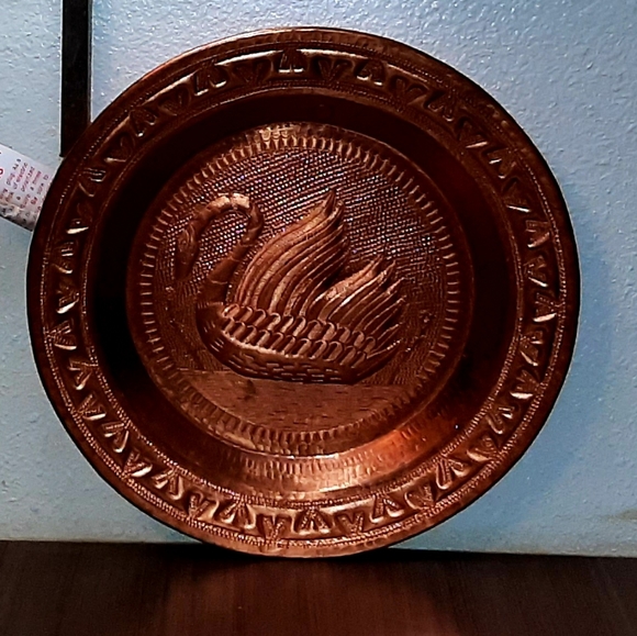 Vintage Copper swan hanging plate